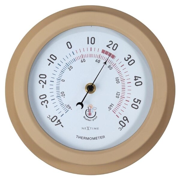 NeXtime Lily 22cm Weatherproof Metal Outdoor Round Temperature Thermometer Brown