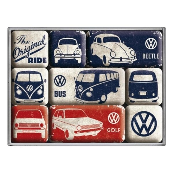 9pc Nostalgic Art VW Original Ride 2.2/4.5cm Magnet Set Kitchen Fridge Decor
