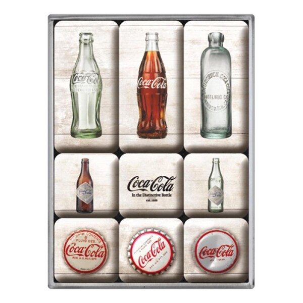 9pc Nostalgic Art Coke Bottle Timeline 2.2/4.5cm Magnet Set Kitchen Fridge Decor