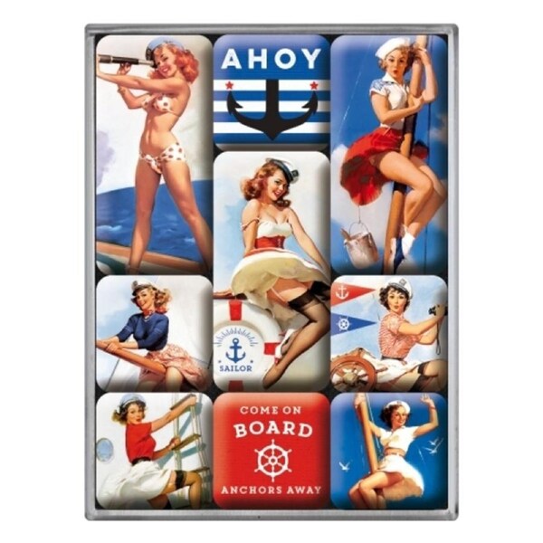 9pc Nostalgic Art Ahoy Sailor! 2.2/4.5cm Magnet Set Home Kitchen Fridge Decor