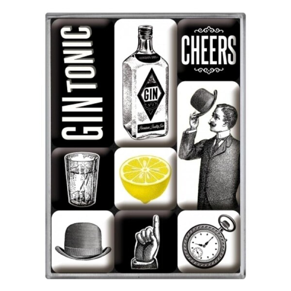 9pc Nostalgic Art Gin & Tonic 2.2cm/4.5cm Magnet Set Kitchen/Home Fridge Decor