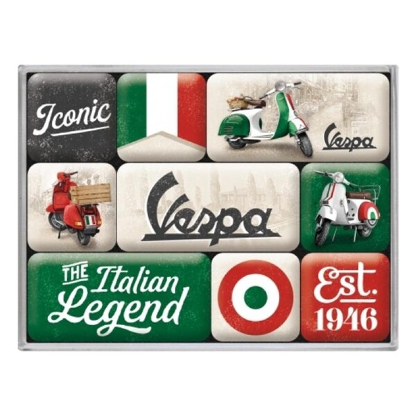 9pc Nostalgic Art Vespa Italian Legend 2.2cm/4.5cm Magnet Set Home Fridge Decor