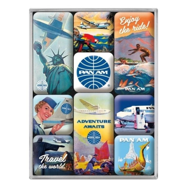 9pc Nostalgic Art Pan Am Travel The World Posters 2.2cm/4.5cm Magnet Set Decor