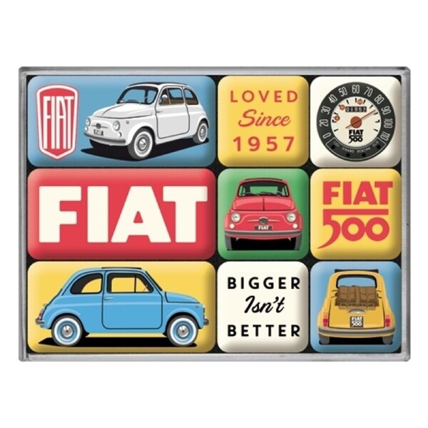 9pc Nostalgic Art FIAT 2.2cm/4.5cm Magnet Set Kitchen Fridge/Refrigerator Decor