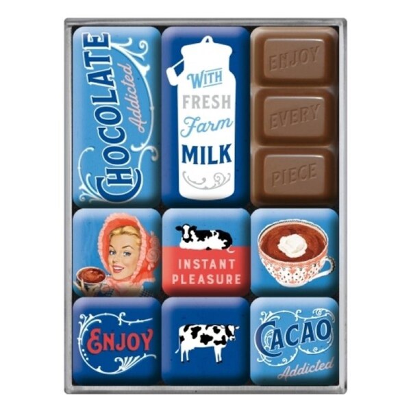 9pc Nostalgic Art Chocolate Addicted 2.2cm/4.5cm Magnet Set Kitchen Fridge Decor