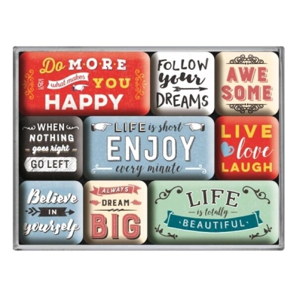 9pc Nostalgic Art Enjoy Life 2.2cm/4.5cm Magnet Set Kitchen/Home Fridge Decor