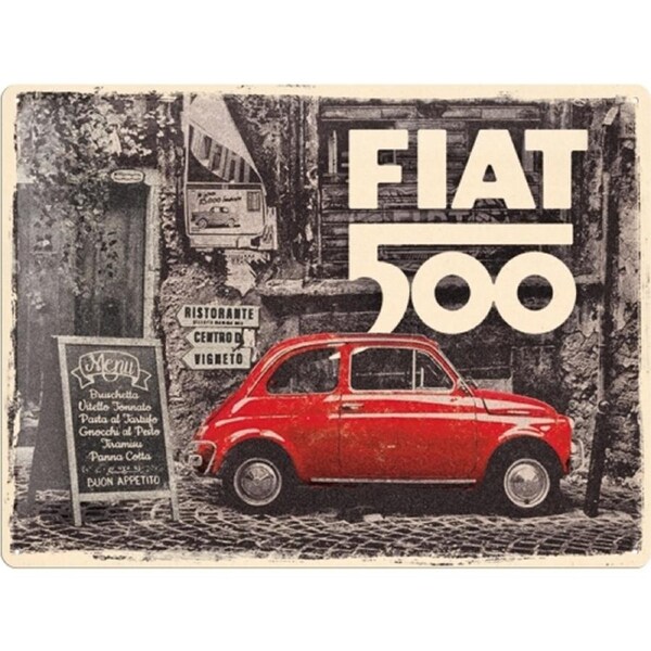 Nostalgic Art Fiat 500 Red Car 30x40cm Large Metal Sign Home Wall Hanging Decor