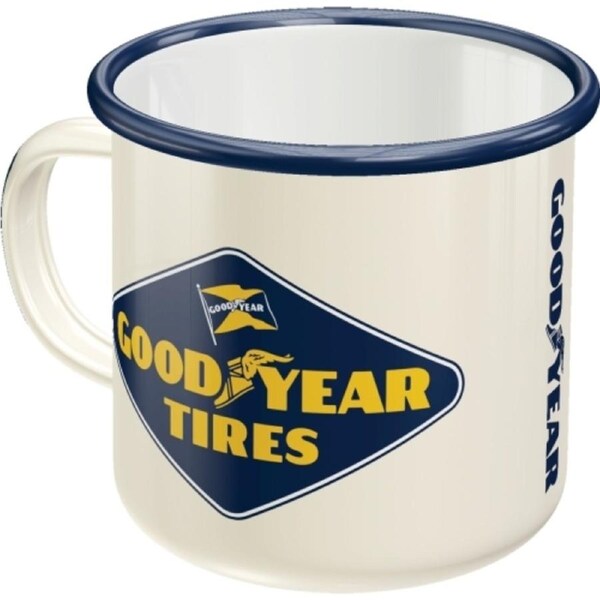 Nostalgic Art Goodyear Logo 360ml Enamel Mug Tea/Coffee Cup w/ Handle White