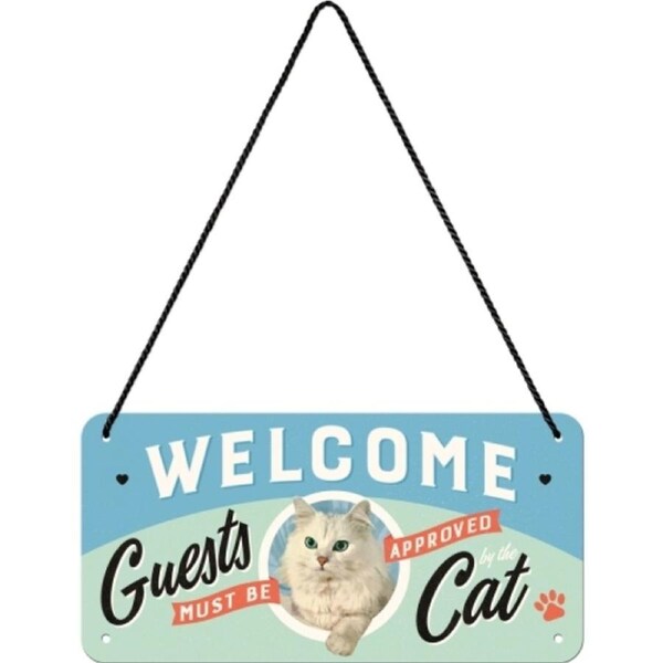 Nostalgic Art Metal 10x20cm Wall Hanging Sign Welcome Guests Cat Home/Cafe Decor