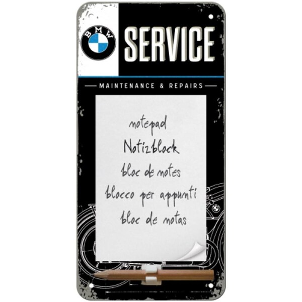 Nostalgic Art Metal Magnetic 10x20cm Notepad BMW Service Memo Pad w/ Pencil