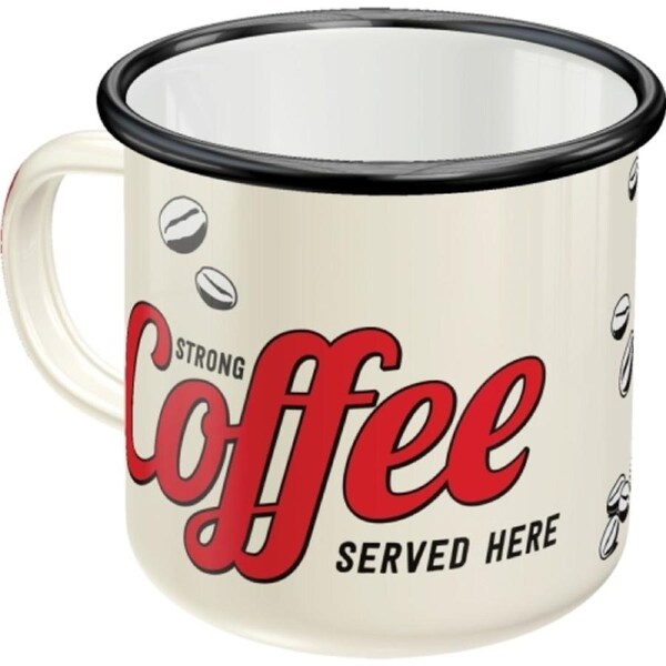 Nostalgic Art Strong Coffee Served Here 360ml Enamel Mug Tea Drink Cup w/ Handle