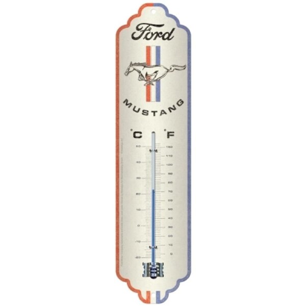 Nostalgic Art 28x6.5cm Wall Thermometer Metal Ford Mustang Horse & Stripes Logo