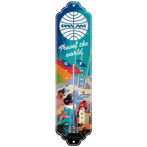 Nostalgic Art 28x6.5cm Wall Thermometer Room Temperature Pan Am Travel the World