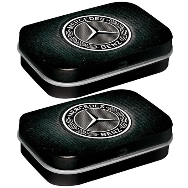 2x Nostalgic Art 6cm Metal Tin Mint Mercedes-Benz Logo Black Fresh Breath Candy