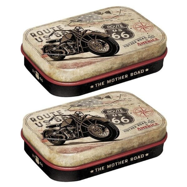 2x Nostalgic Art 6cm Metal Tin Mint Box Route 66 Bike Map Fresh Breath Candy