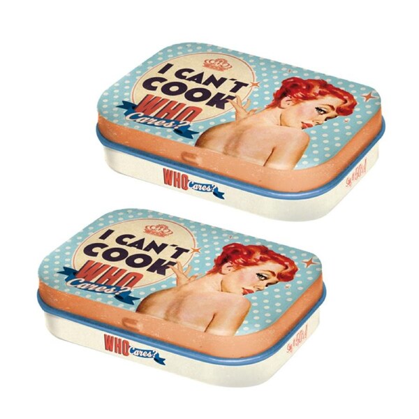 2x Nostalgic Art Mint Box 6cm Metal Tin I Can't Cook Fresh Breath Candy Mints