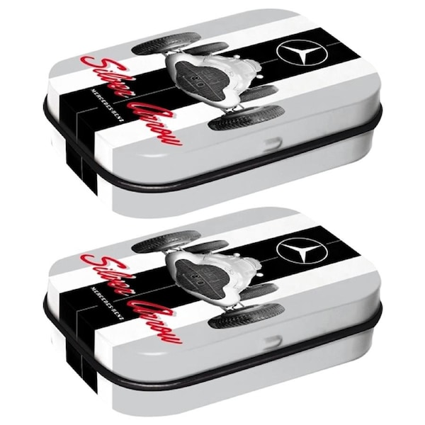 2x Nostalgic Art 6cm Metal Tin Mint Box Mercedes Silver Arrow Fresh Breath Candy