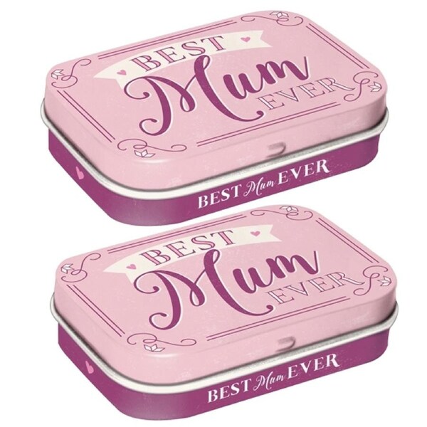 2x Nostalgic Art 6cm Metal Tin Mint Box Best Mum Ever Fresh Breath Candy Mints
