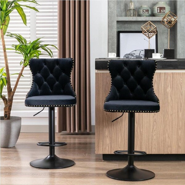 Prato Set of 2 Height Adjustable Bar Stools- Black