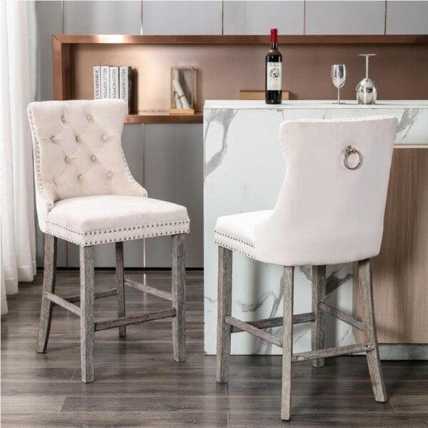 Siena Set of 2 Velvet Bar Stools -Beige