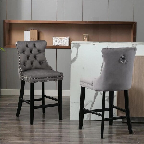 Siena Set of 2 Velvet Bar Stools -Grey