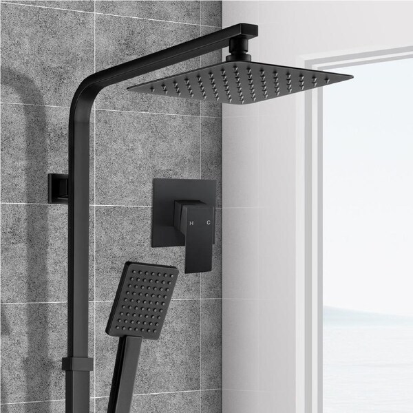 ACA Bathroom 8" Shower Head Handheld Set with Mixer Tap Adjustable Height Wall Rail WELS Black