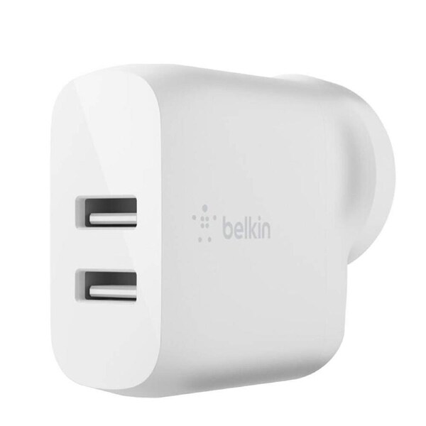 Belkin BOOST CHARGE Dual USB A Wall Charger 24W For Apple Google Samsung White