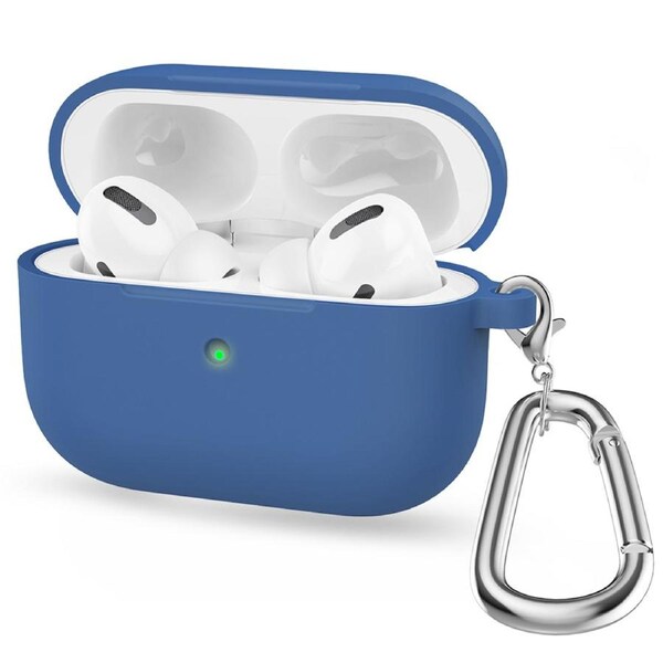 ZUSLAB AirPods Pro Case Silicone Skin Shockproof Full Protective Cover Supports Wireless Charging with Durable Carabiner for Apple - Blue