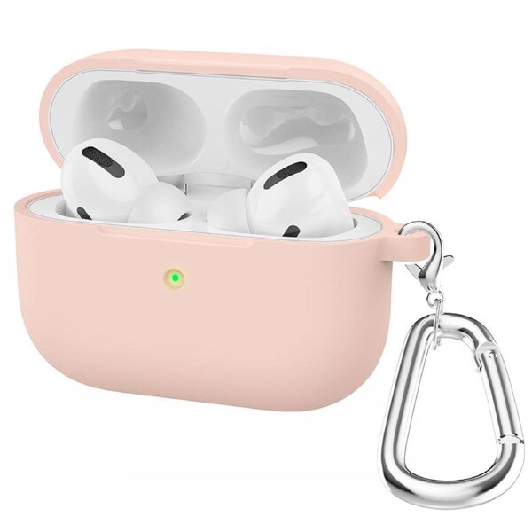 ZUSLAB AirPods Pro Case Silicone Skin Shockproof Full Protective Cover Supports Wireless Charging with Durable Carabiner for Apple - Pink