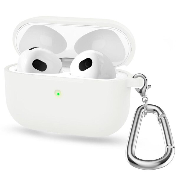 ZUSLAB AirPods 3 Case Silicone Skin Shockproof Full Protective Cover Supports Wireless Charging with Durable Carabiner for Apple - White