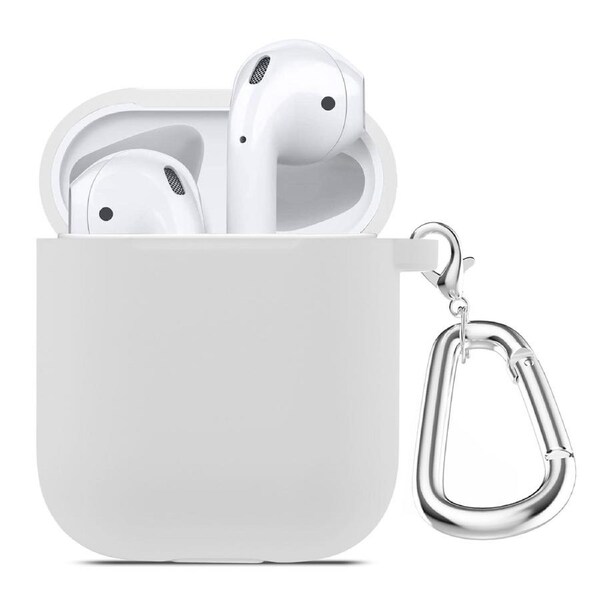 ZUSLAB AirPods 1 Case Silicone Skin Shockproof Full Protective Cover Supports Wireless Charging with Durable Carabiner for Apple - White