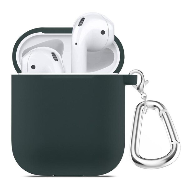 ZUSLAB AirPods 1 Case Silicone Skin Shockproof Full Protective Cover Supports Wireless Charging with Durable Carabiner for Apple - Green