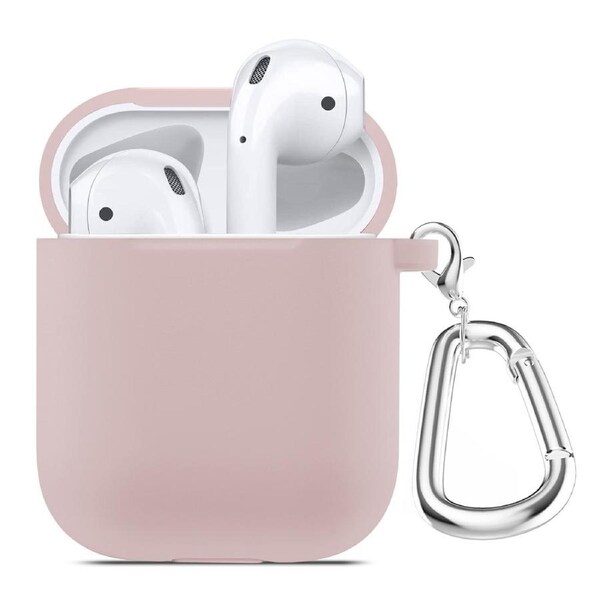 ZUSLAB AirPods 1 Case Silicone Skin Shockproof Full Protective Cover Supports Wireless Charging with Durable Carabiner for Apple - Pink