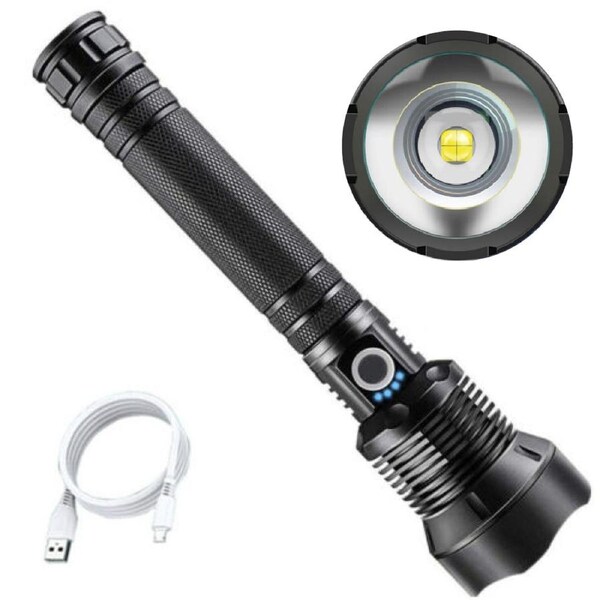 Tactical Flashlight Rechargeable Super Bright Lumens Zoomable Torch Light