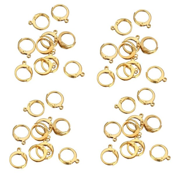 100pcs Earrings Gold Hypoallergenic Round Leverback Ear Hooks Clasp Findings Bulk