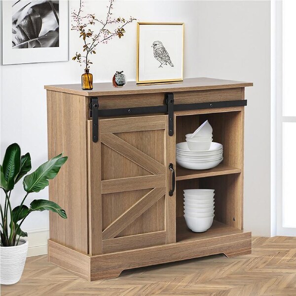 Levede Buffet Sideboard Storage Cabinet with Sliding Barn Door 80x35x71cm
