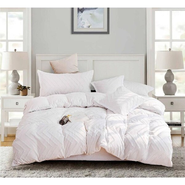 Tufted Boho Wave Jacquard King Size Bed Quilt/Doona/Duvet Cover Set - White