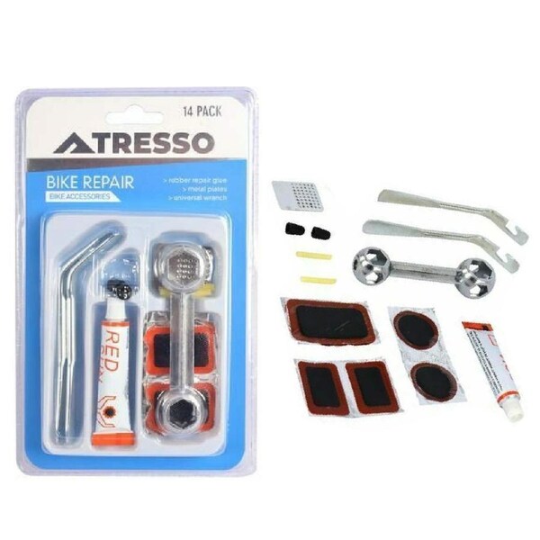 14pcs Emergency Bicycle Repair Kit Bag Tool Bike Universal Wrench Glue Rubber Metal Plate