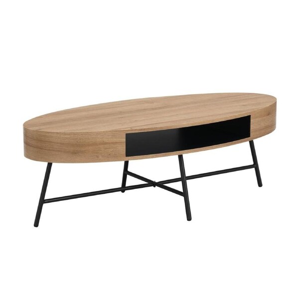 Design Square Willow Modern Scandinavian Wooden Oval Coffee Table - Oak/Black