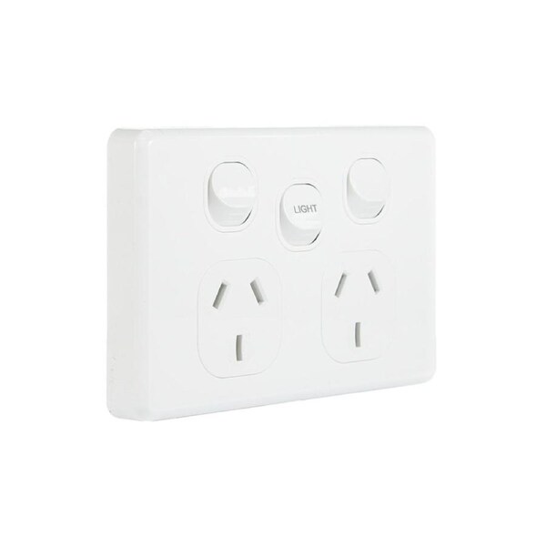 NLS 30502LIGHT - Double Power Point 10Amp with 10 Amp LIGHT Switch - Classic Style