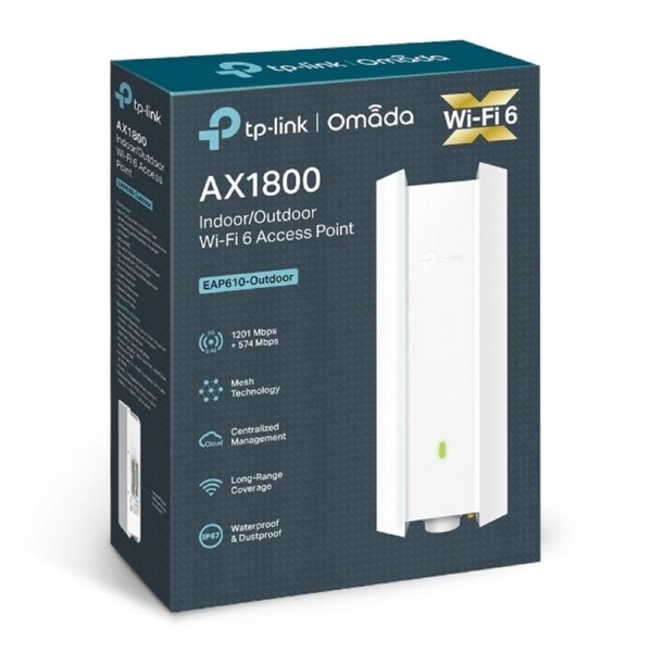 TP-Link EAP610-Outdoor Omada AX1800 Indoor/Outdoor WiFi 6 Access Point, 1.8 Gbps, Long Range Coverage, IP67 Weatherproof, OFDMA, MU-MIMO