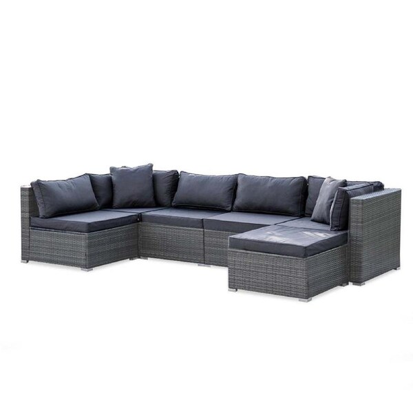 LONDON RATTAN 6 Seater Modular Outdoor Lounge Setting with Ottoman, Grey