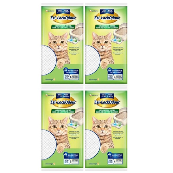 4 x Ezi Lockodour Cat Litter System Absorbant Cat Pads 4 Pack