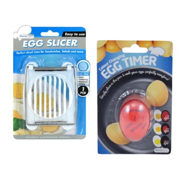 Boiled Egg Slicer & Colour Changing Egg Timer Kitchen Helper Set Stainless Steel