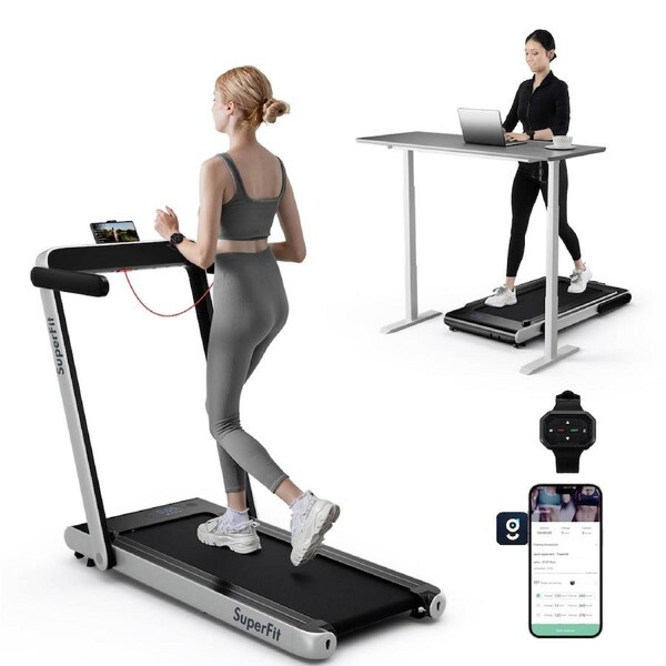 Costway 3-in-1 Folding Treadmill w/Handle Bars & Smart APP 3HP Under Desk Walking Pad Treadmill Silver