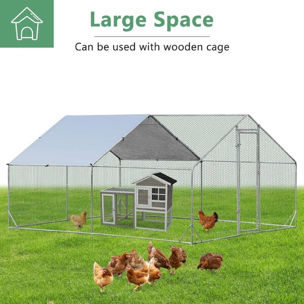 Costway Large Chicken Coop 4x3x1.95m Walk-in Cage Run Rabbit Hutch Outdoor Bunny Hen House Ferret Pet Enclosure Galvanized Steel