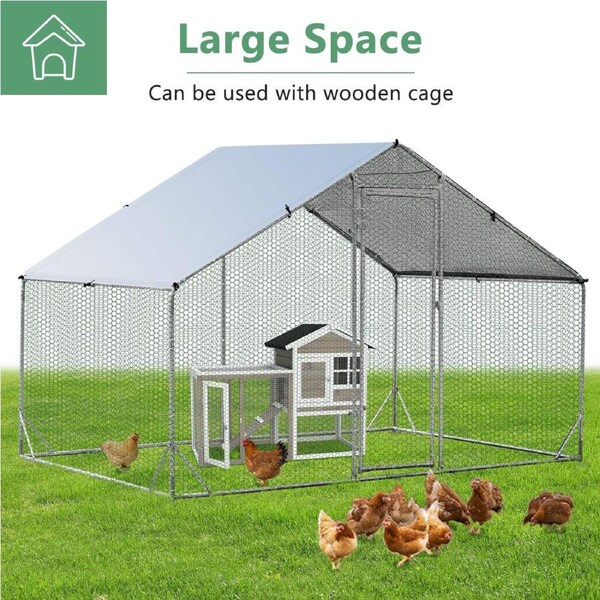 Costway Large Chicken Coop 2x3x1.95m Walk-in Cage Run Rabbit Hutch Outdoor Bunny Hen House Ferret Pet Enclosure Galvanized Steel