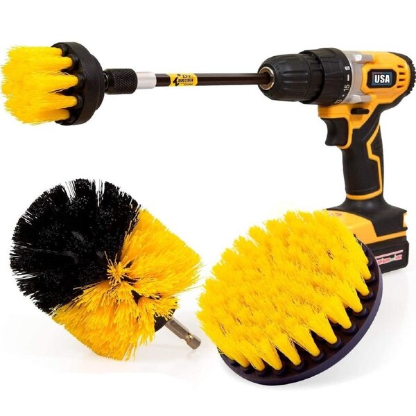Dr. Brush Holikme 4 Pack Drill Brush Power Scrubber Cleaning Brush Extended Long Attachment Set All Purpose Drill Scrub Brushes Kit for Grout, Floor,