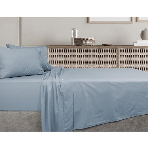 Algodon Single Bed Fitted/Flat Sheet Set w/Pillowcase 300TC Cotton Faded Denim