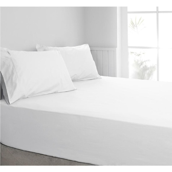 Algodon Single Bed Combo Fitted Sheet Set w/ Pillowcase 300TC Cotton White